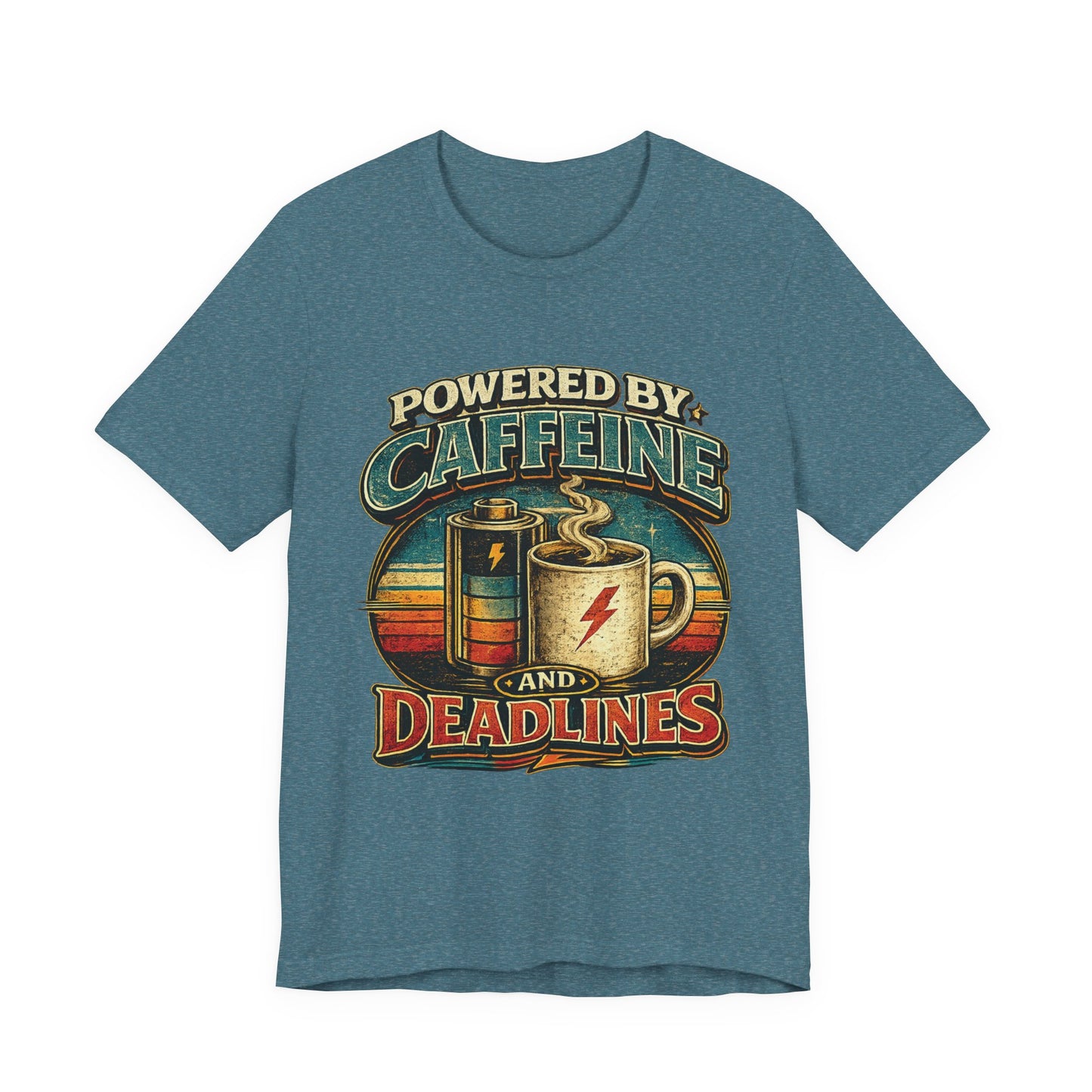 Powered by Caffeine & Deadlines | Retro Graphic Tee