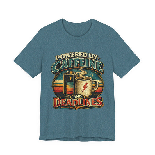 Powered by Caffeine & Deadlines | Retro Graphic Tee