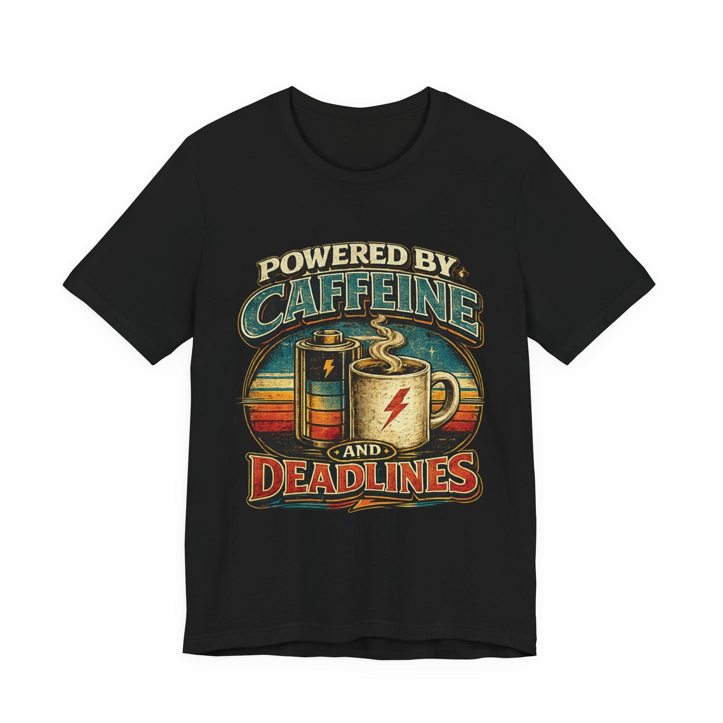 Powered by Caffeine & Deadlines | Retro Graphic Tee