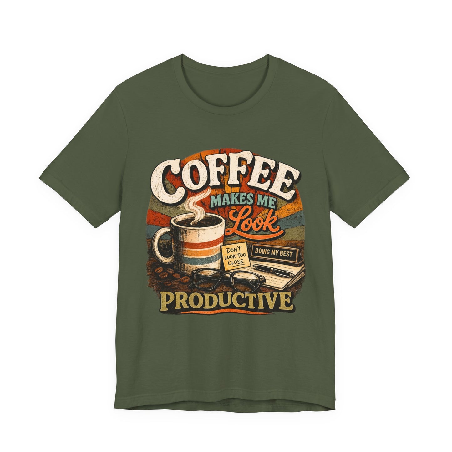 Coffee Makes Me Look Productive Funny Coffee T-Shirt | Cubicle Society Co.