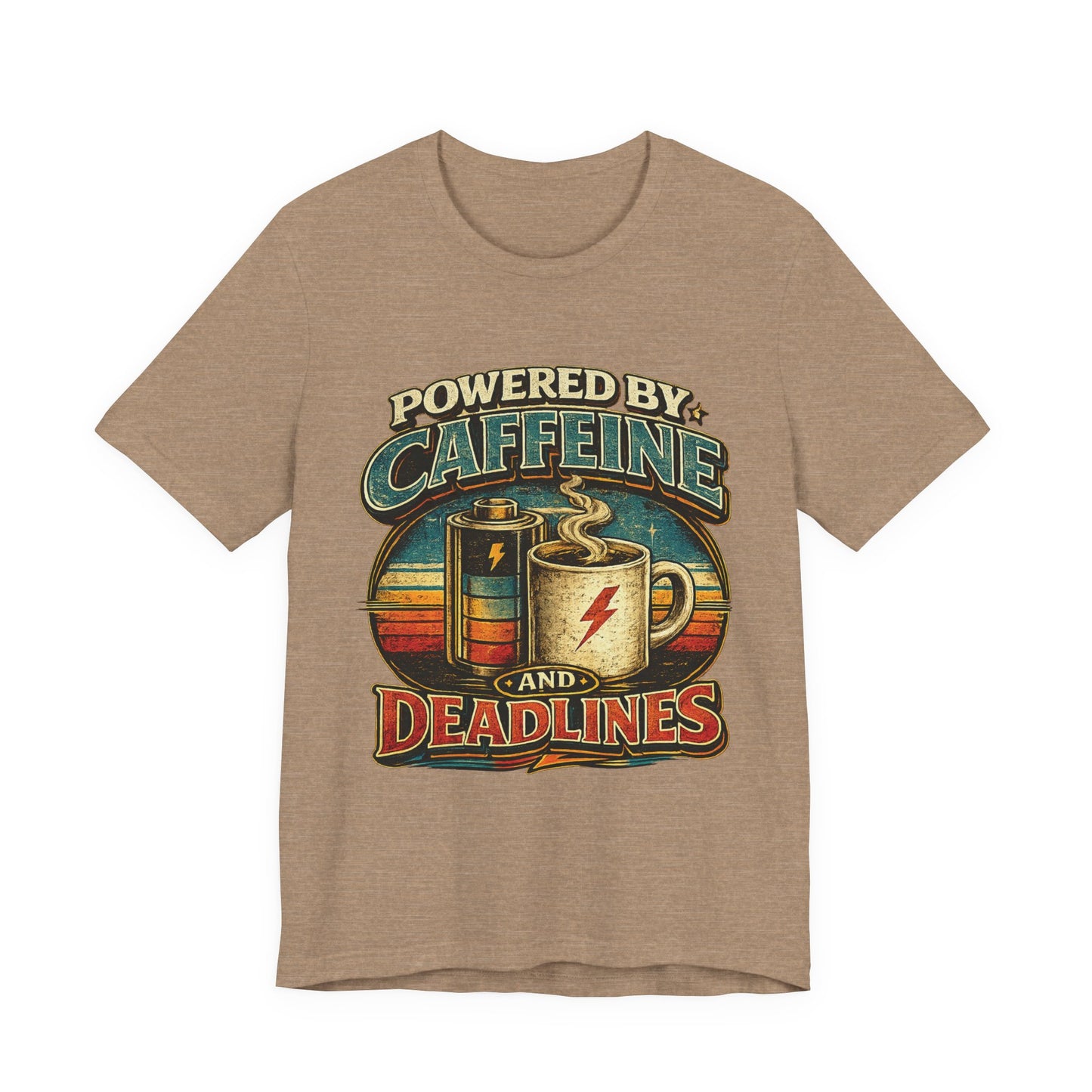 Powered by Caffeine & Deadlines | Retro Graphic Tee