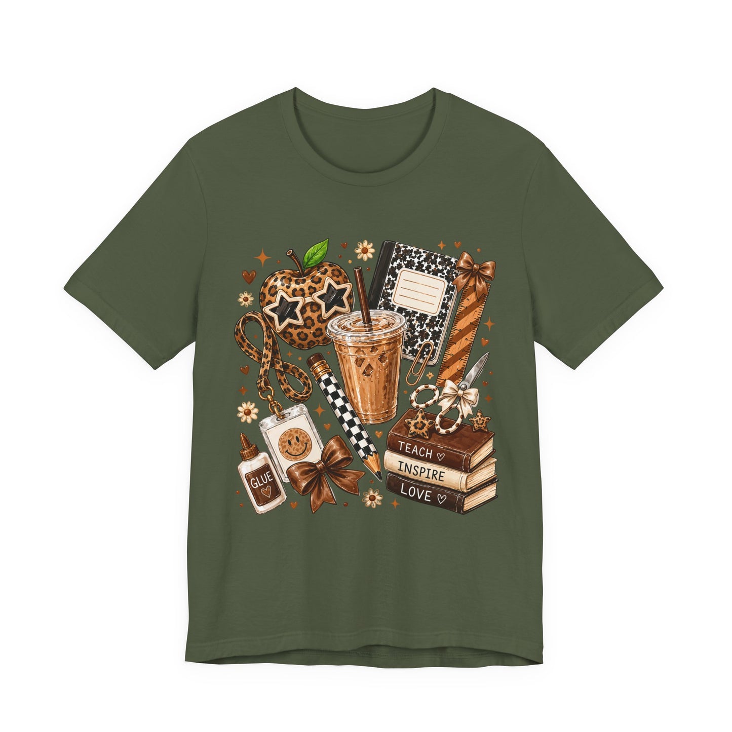 Teacher Shirt | Funny Teacher Gift | Teacher Coffee Shirt | Teach Inspire Love Tee | Elementary Teacher Gift | Cozy Teacher Graphic T-Shirt