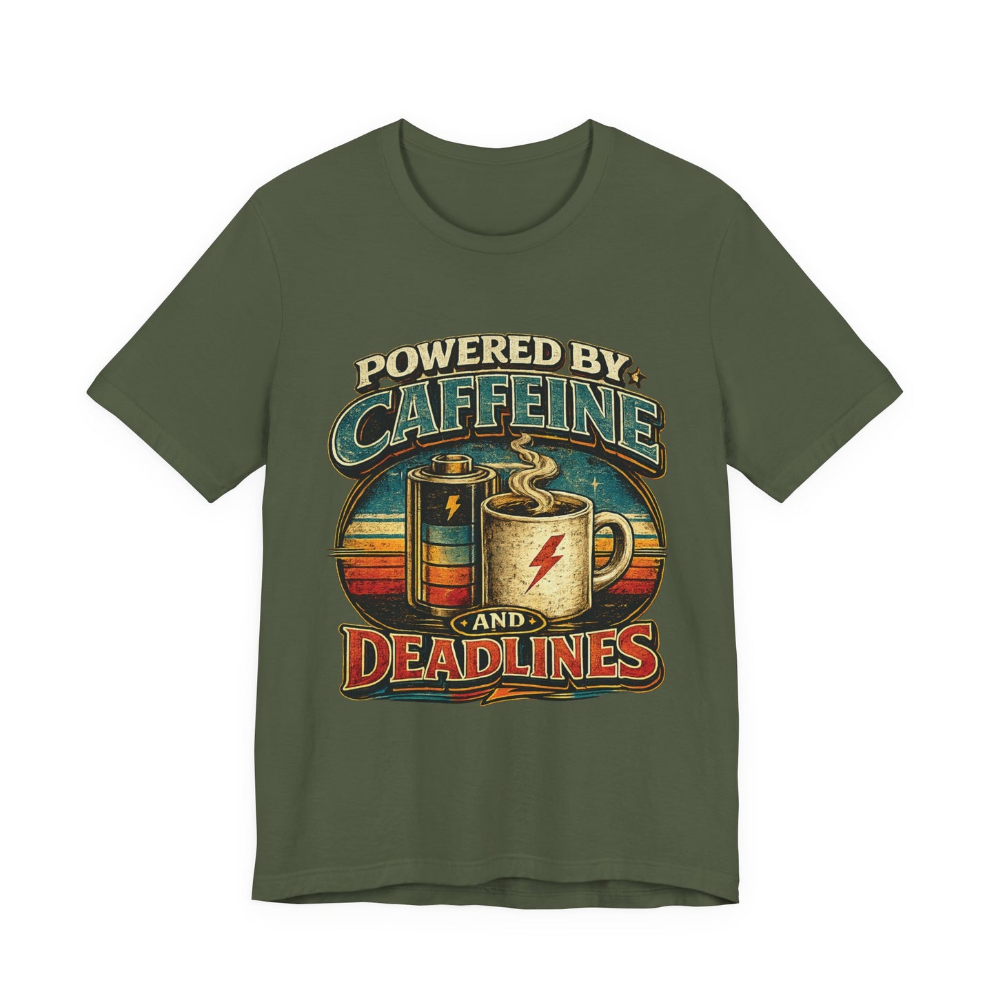 Powered by Caffeine & Deadlines | Retro Graphic Tee