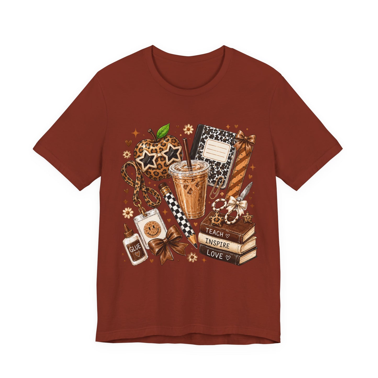 Teacher Shirt | Funny Teacher Gift | Teacher Coffee Shirt | Teach Inspire Love Tee | Elementary Teacher Gift | Cozy Teacher Graphic T-Shirt