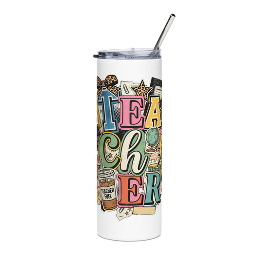 Teacher Coffee Tumbler – Colorful 'Teacher' Design, 20oz Stainless Steel Travel Cup