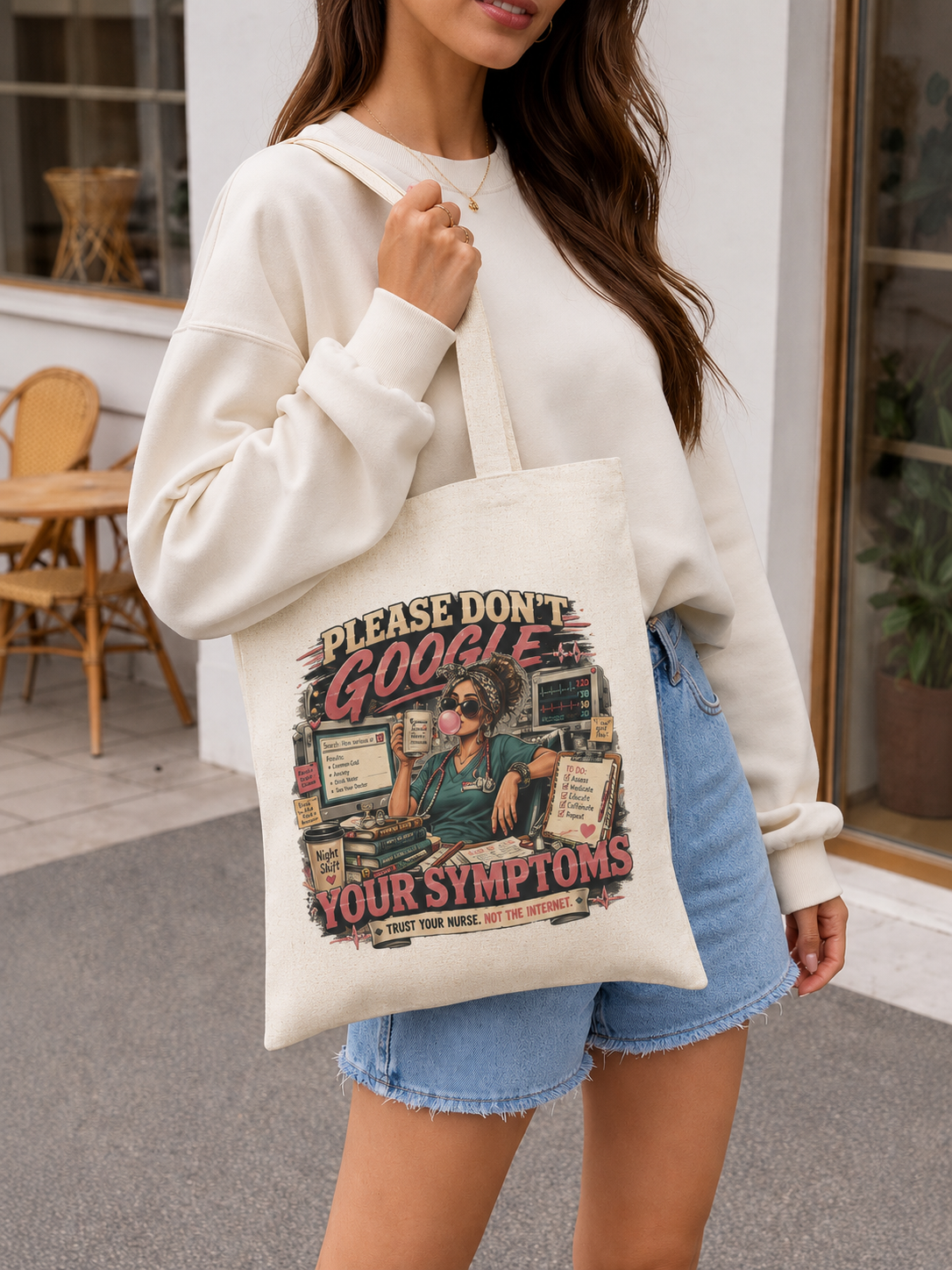 Please Don’t Google Your Symptoms Tote Bag — Funny Nurse/Doctor Medical Canvas Tote